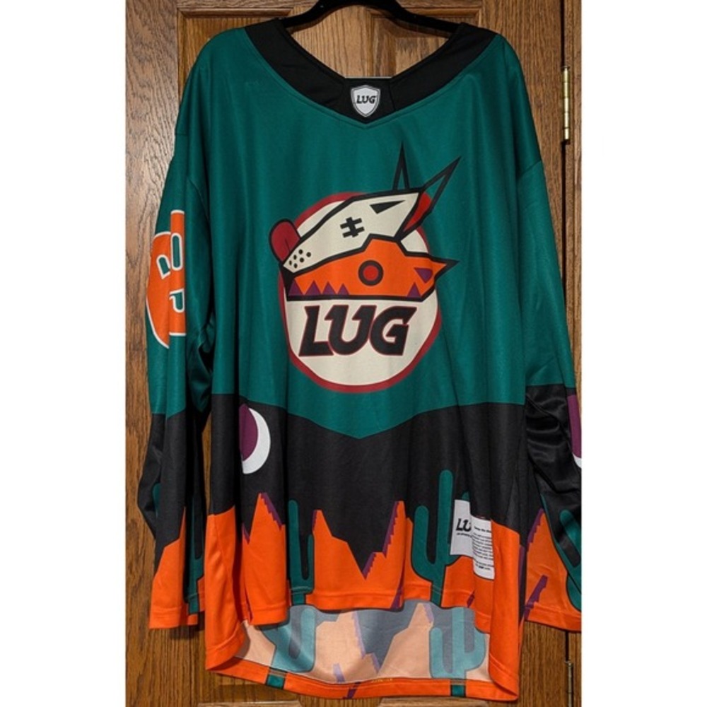 LUG Sports Group Authentic Hockey Jersey‎ Teal Orange Black XL Graphic Print